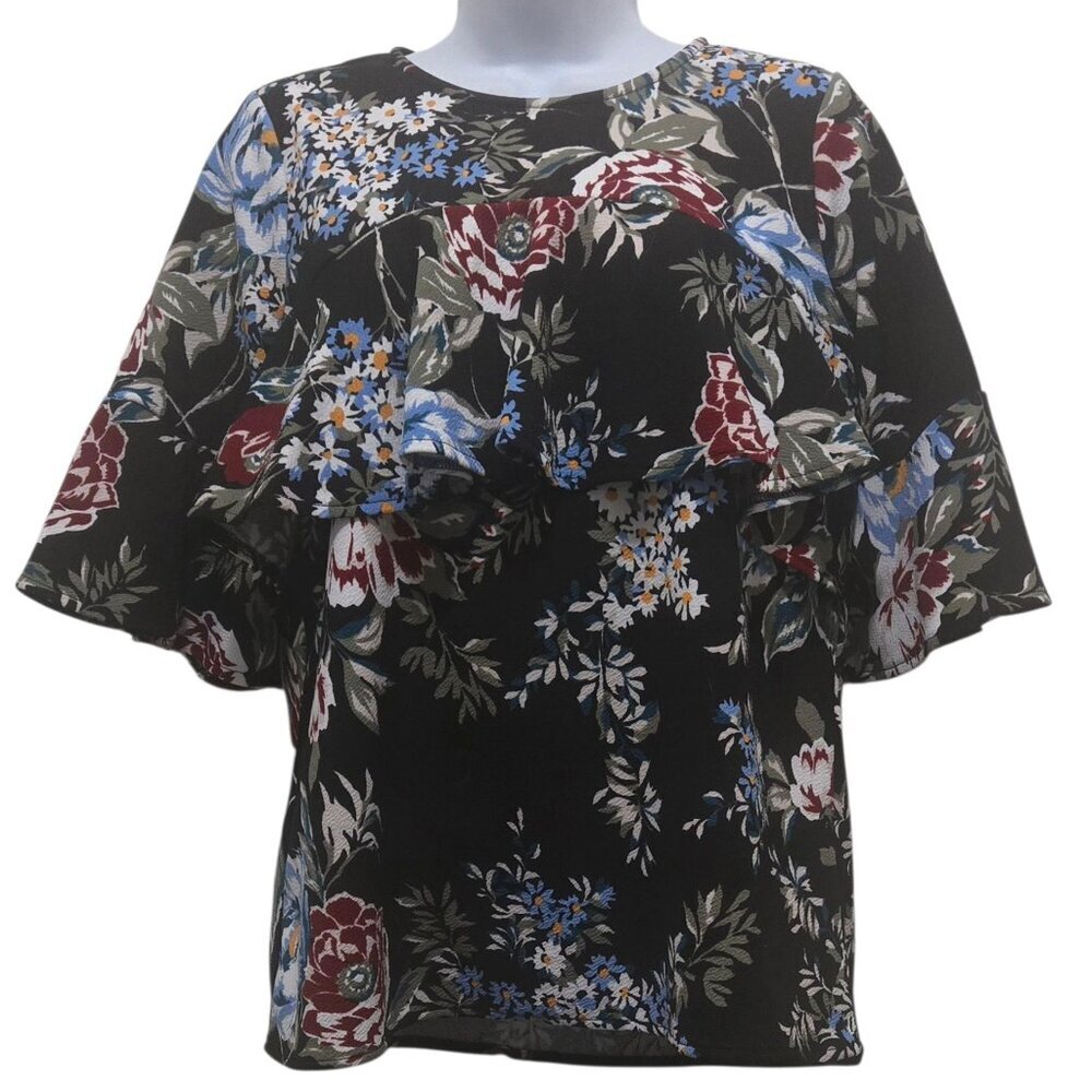 Jules & Leopold Ruffle Bell Sleeve Stretch Top Sz M